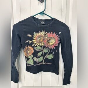 Urban Outfitters Black Long Sleeve Tee with Sunflower Graphic